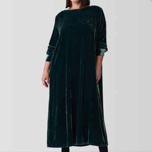 Eileen Fisher Elegant Velvet Bateaux Pine Green Minimalist Quiet Luxury Dress